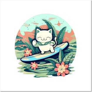 Happy Tropical Surf Kitty Posters and Art